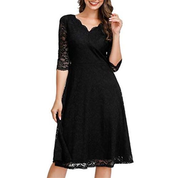 JASAMBAC Dresses & Skirts - JASAMBAC Wedding Guest Dress for Women Bridesmaid Black Lace A Line Cocktail